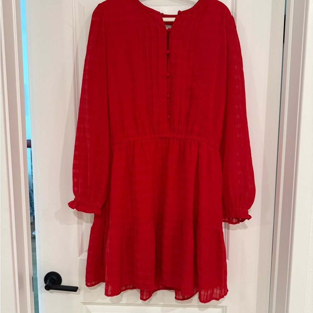 LOFT Red Long-Sleeve Tiered Dress